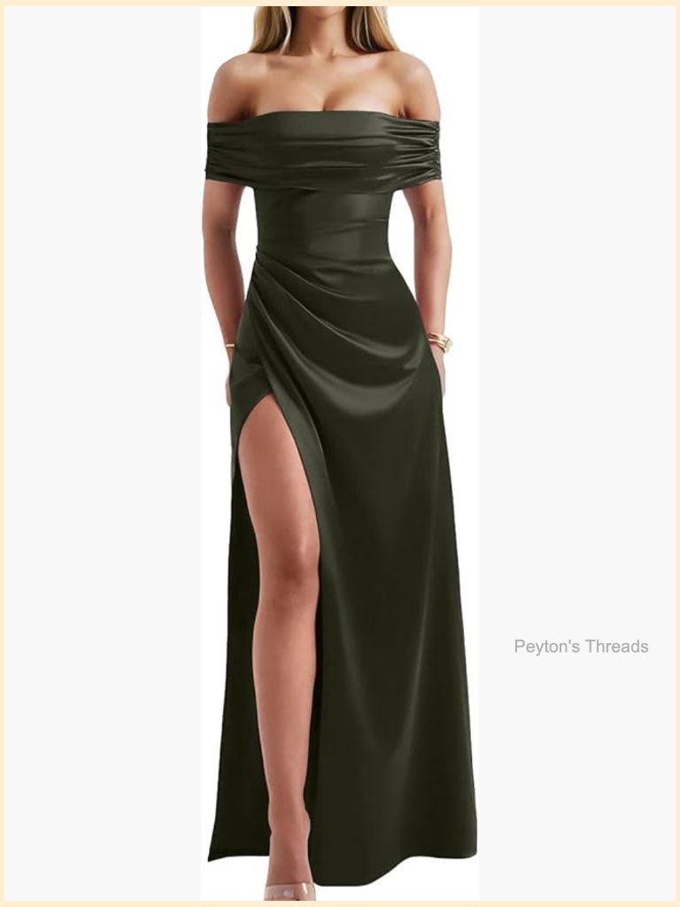Off Shoulder High Split Bodycon Maxi Dress